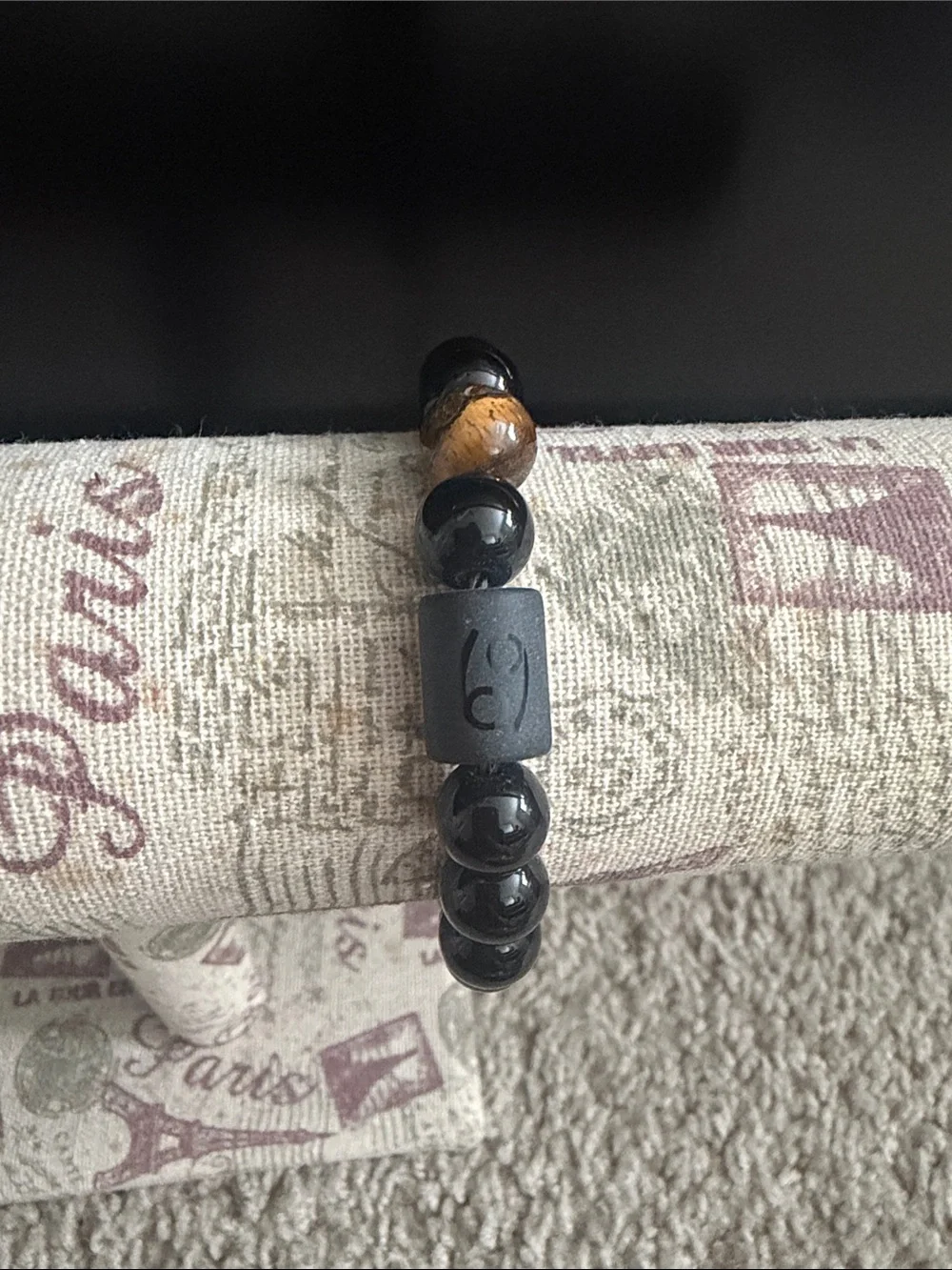 Zodiac Black and Brown Beaded Men's Bracelet - Minimal Matte Accent